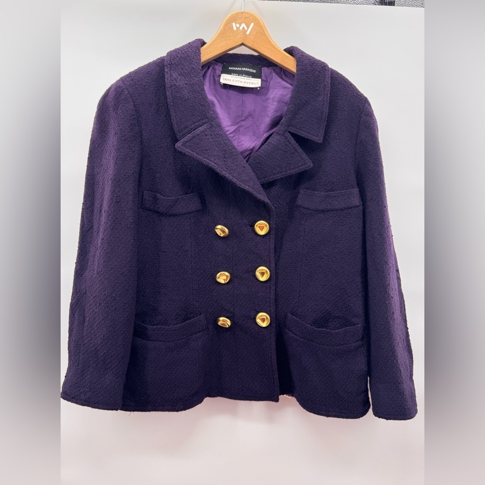 Vintage Richard Carriere France for Saks FA Wool Tweed Silk Lined Blazer Sz 8